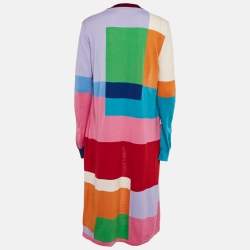 Mary Katrantzou Multicolor Wool Front Open Peyton Color-Block Long Cardigan M