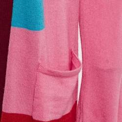 Mary Katrantzou Multicolor Wool Front Open Peyton Color-Block Long Cardigan M