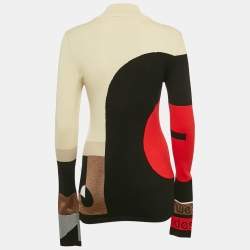 Mary Katrantzou Cream/Black Intarsia Mock Neck Sweater M