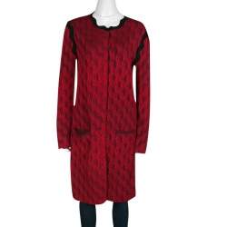 Mary Katrantzou Red Jacquard Contrast Trim Long Powden Cardigan M