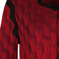 Mary Katrantzou Red Jacquard Contrast Trim Long Powden Cardigan M