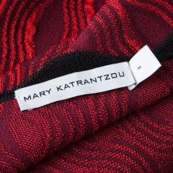 Mary Katrantzou Red Jacquard Contrast Trim Long Powden Cardigan M