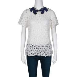 Mary Katrantzou White Paisley Guipure Lace Contrast Applique Birk Top M 