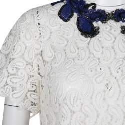 Mary Katrantzou White Paisley Guipure Lace Contrast Applique Birk Top M 
