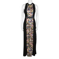 Pre Owned Mary Katrantzou Black Cotton Eyelet Embroidered Floral Printed Alyss Dress M