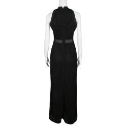 Pre Owned Mary Katrantzou Black Cotton Eyelet Embroidered Floral Printed Alyss Dress M