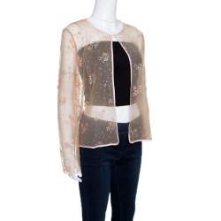 Pre Owned Mary Katrantzou Beige Floral Glitter Embellished Tulle Jacket M