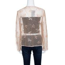 Pre Owned Mary Katrantzou Beige Floral Glitter Embellished Tulle Jacket M