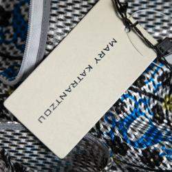 Mary Katrantzou Silver and Blue Metallic Drop Waist Jaspa Dress S