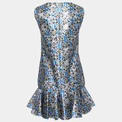 Mary Katrantzou Silver and Blue Metallic Drop Waist Jaspa Dress S