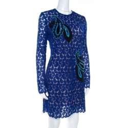 Mary Katrantzou Cobalt Blue Paisley Macrame Lace Overlay Geri Shift Dress M