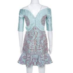  Mary Katrantzou Mint Blue Jacquard and Glitter De Beau Cocktail Dress M 