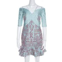  Mary Katrantzou Mint Blue Jacquard and Glitter De Beau Cocktail Dress M 
