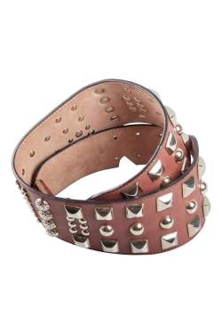 Matthew Williamson Brown Leather Studded Waist Belt 85CM