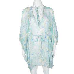 Mathew Williamson Multicolor Blossom Snake Mousseline Cold Shoulder Kaftan Silk Top S