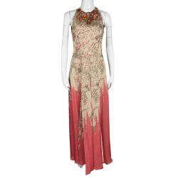 Matthew Williamson Floral Print Silk Embellished Neck Sleeveless Maxi Dress M