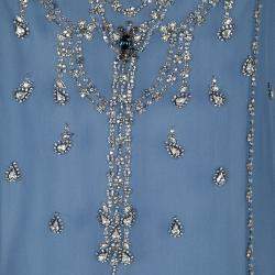 مملوكة مسبقًا Matthew Williamson Blue Crystal Embellished Sleeveless Silk Top M