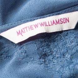 مملوكة مسبقًا Matthew Williamson Blue Crystal Embellished Sleeveless Silk Top M