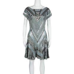 Matthew Williamson Grey Embellished Silk Cap Sleeve Dress M