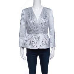 Matthew Williamson Grey Floral Printed Tulle Layered Box Jacket M