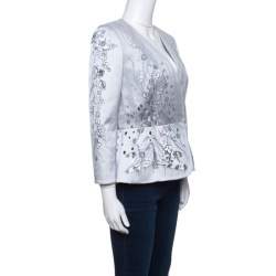 Matthew Williamson Grey Floral Printed Tulle Layered Box Jacket M
