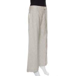 Matthew Williamson Beige Embellished Patch Detail Wide Leg Pants M