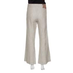 Matthew Williamson Beige Embellished Patch Detail Wide Leg Pants M