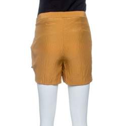 Matthew Williamson Mustard Yellow Textured Tie Detail Faux Wrap Shorts S