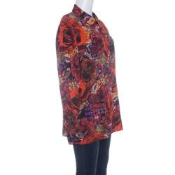 Matthew Williamson Red Precious Rose and Jewel Print Long Sleeve Blouse L