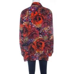 Matthew Williamson Red Precious Rose and Jewel Print Long Sleeve Blouse L