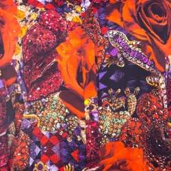 Matthew Williamson Red Precious Rose and Jewel Print Long Sleeve Blouse L