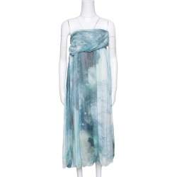 Matthew Williamson Printed Silk Draped Strapless Dress S