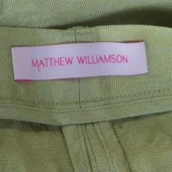 Matthew Williamson Pastel Green Patterned Jacquard Silk Pleat Front Trousers M