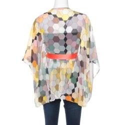 Matthew Williamson Multicolor Honeycomb Printed Silk Wrap Kimono Tunic S