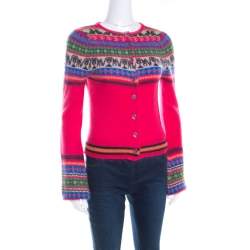 Matthew Williamson Pink Fair Isle Patterned Wool Button Front Cardigan S