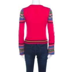 Matthew Williamson Pink Fair Isle Patterned Wool Button Front Cardigan S