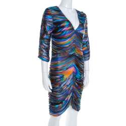 Matthew Williamson Multicolor Printed Ruched Jersey Long Sleeve Dress M