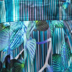 Matthew Williamson Blue Orchid and Stripe Print Silk Sleeveless Dress M