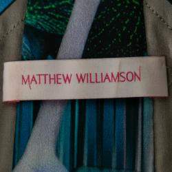 Matthew Williamson Blue Orchid and Stripe Print Silk Sleeveless Dress M