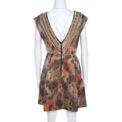 Matthew Williamson Multicolor Printed Jacquard Plunge Neck Cocktail Dress M 