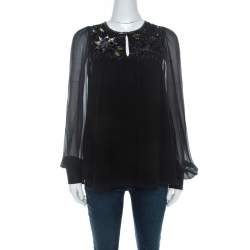 Matthew Williamson Black Silk Sequin Embellished Long Sleeve Top S