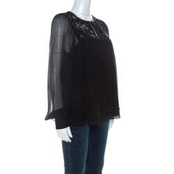 Matthew Williamson Black Silk Sequin Embellished Long Sleeve Top S