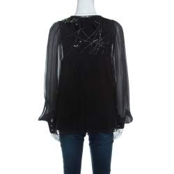 Matthew Williamson Black Silk Sequin Embellished Long Sleeve Top S