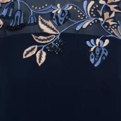 Matthew Williamson Navy Blue Silk Embellished Floral Applique Maxi Dress M