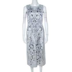 Matthew Williamson Grey Floral Print Cotton Blend Sleeveless Dress M