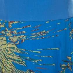 Pre Owned فستان توب أورغانزا ماثيو وليامسن مطبوع سيفون أزرق و برتقالي L