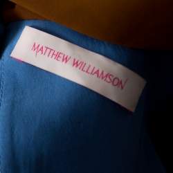 Pre Owned فستان توب أورغانزا ماثيو وليامسن مطبوع سيفون أزرق و برتقالي L