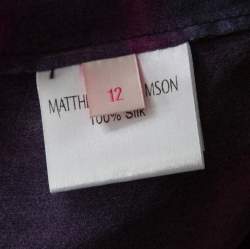 Matthew Williamson Purple Printed Silk Long Folded Hemline Kaftan Dress M