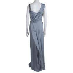 Matthew Williamson Grey Silk Draped Asymmetric Embellished Gown M