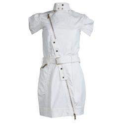 Mathew Williamson White Denim Overlap Zipper Belted Dress M